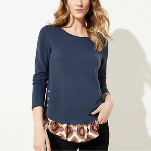 NWT LOFT Medallion Ruffle mixed media top